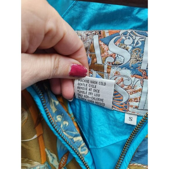 Vintage East West Nylon Track Suit S Turquoise & Gold Elastic Waist & Cuffs Full - Picture 3 of 10